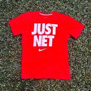 Nike Shirt Adult Medium Red White Lightweight Spell Out Just Net Mens Casual Fit